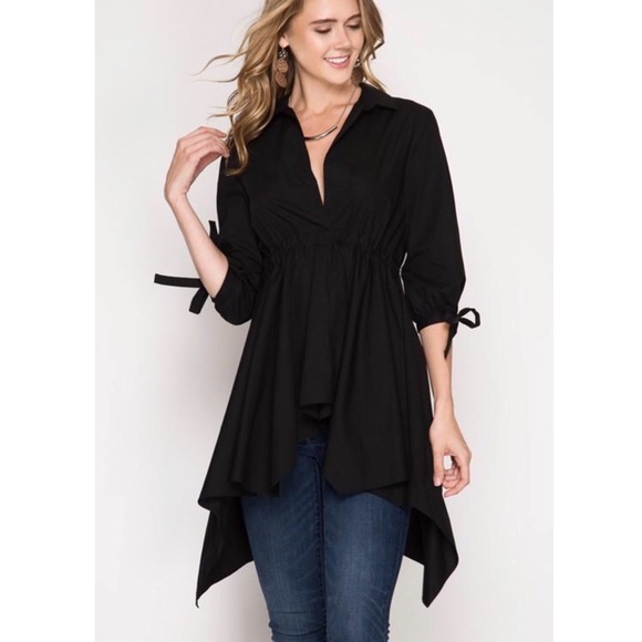 ❗️CLOSING SALE❗️Black Empire Draw String Waist Top - Picture 3 of 3